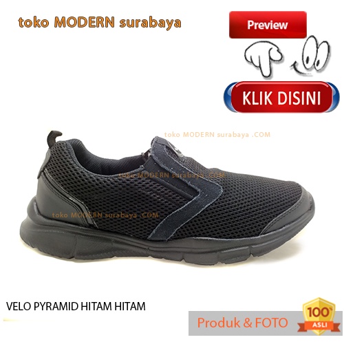 Sepatu pria sekolah casual slip on tanpa tali VELO PYRAMID HITAM HITAM