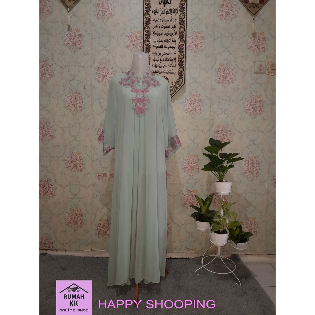 gamis dress outer muslim baju wanita kekinian panjang bahan sifon terbaru lengan bordir murah nyaman