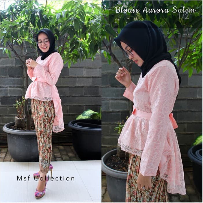 SETELAN KEBAYA BROKAT AURORA SALEM ROK PLISKET