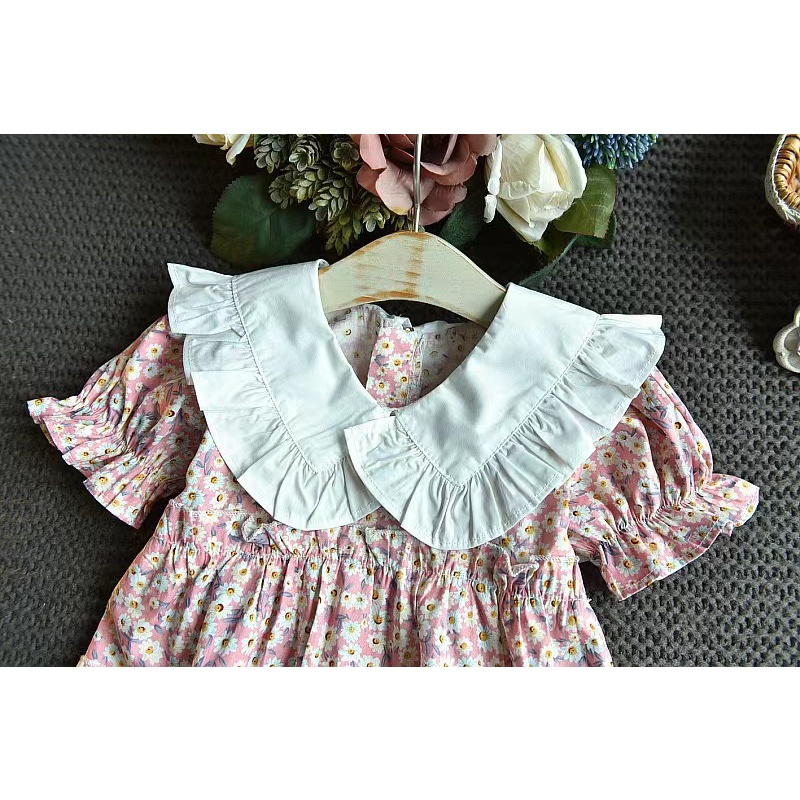 Dress Anak Perempuan Korean Fashion Floral Printed Warna Hijau Gaun