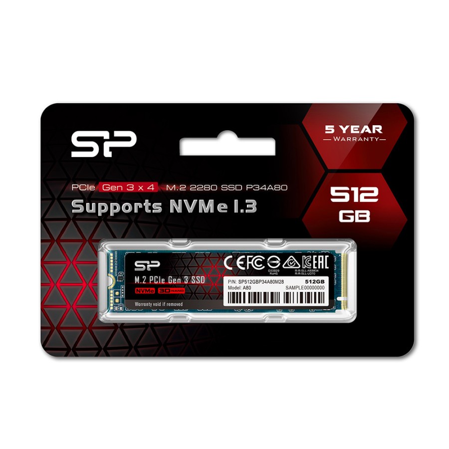 Silicon Power A80 SSD 512GB M.2 2280 PCIe Gen3x4 NVMe 1.3