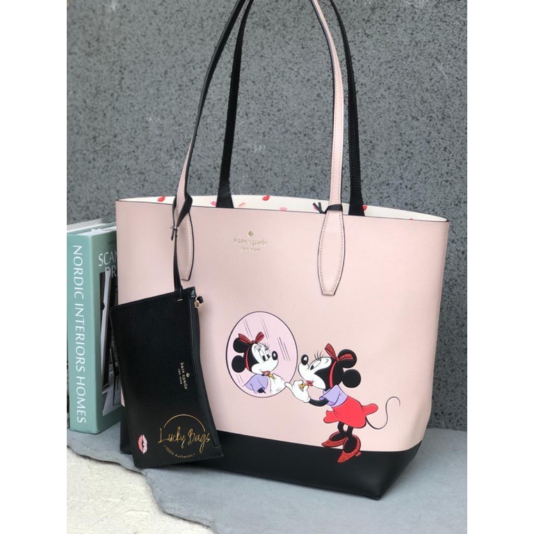 kate spade minnie mouse large reversible tote disney x ksny pale vellum multi (authentic / original 