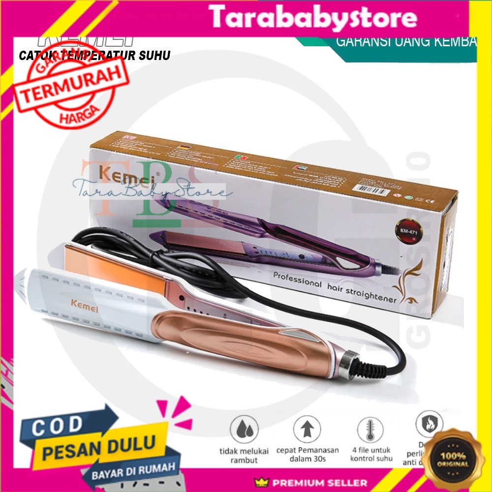 Catokan Pelurus Rambut KEMEI KM-471 Plate Hair Iron Nano Silver Gold Temperatur Control ORIGINAL TERMURAH