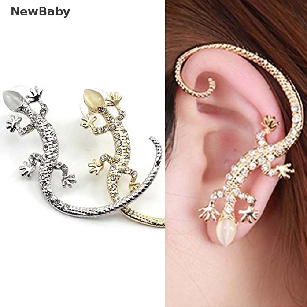 1pc Anting Tusuk Desain Cicak Hias Kristal Berlian Imitasi Untuk Wanita