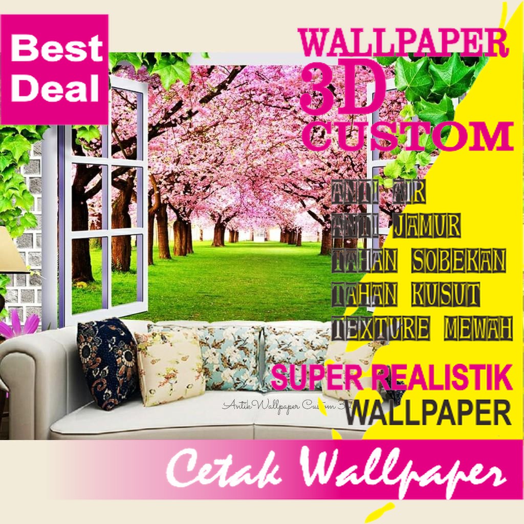Wallpaper dinding custom 3D - Wallpaper dinding motif bunga sakura