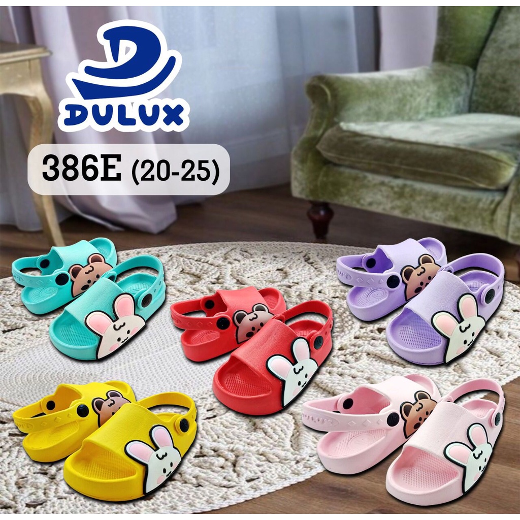 DX-386E Sandal Selop Anak Perempuan Tali Belakang Motif Kelinci Beruang Merek Dulux Size 20-25