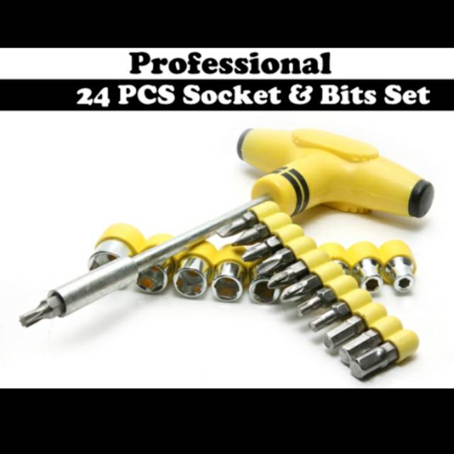 Obeng dan Kunci T multifungsi 24 pcs socket dan Bits Set