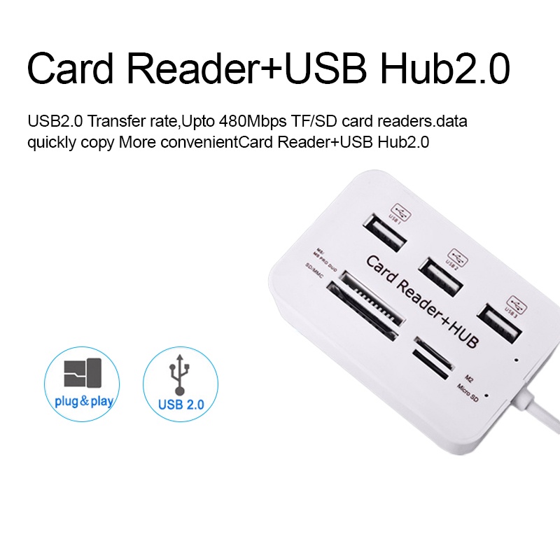 Combo Card Reader USB Hub  3 USB 2.0/SD/TF/M2/MSDuo Port