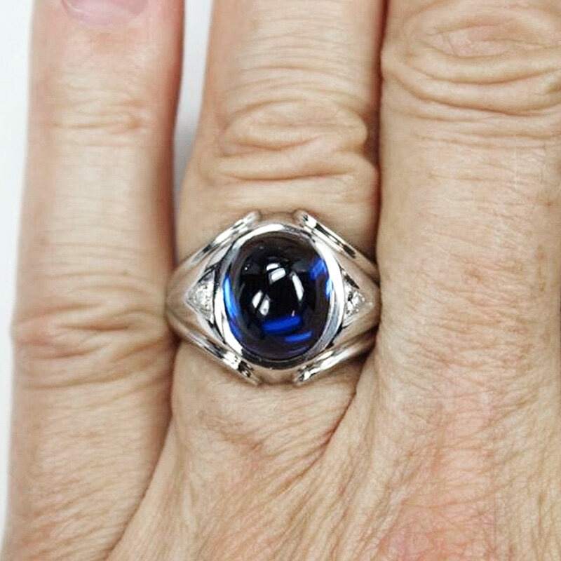 Lkyou Cincin Batu Sapphire Biru Zircon Gaya Eropa Untuk Pria