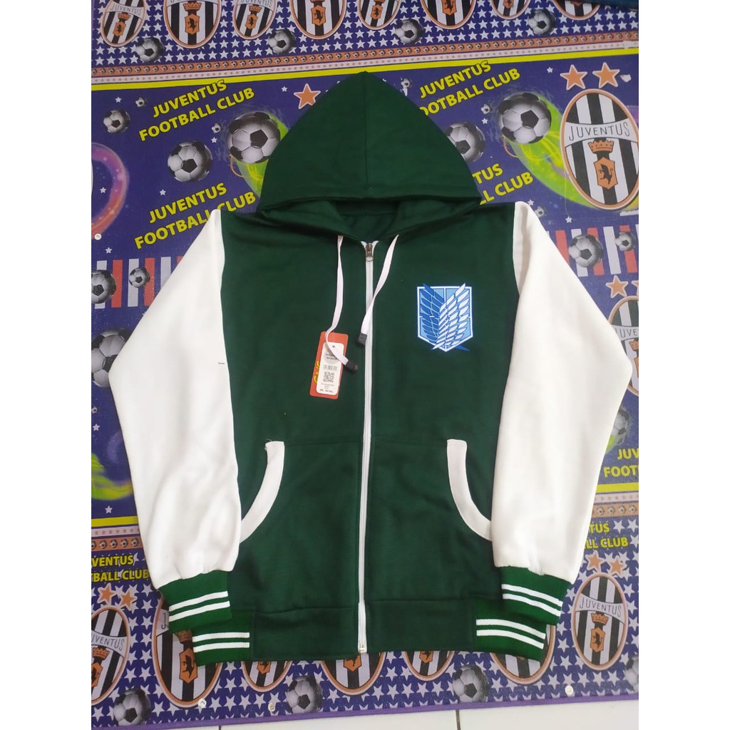 jaket anime attack on titan snk  hijau baseball zipper