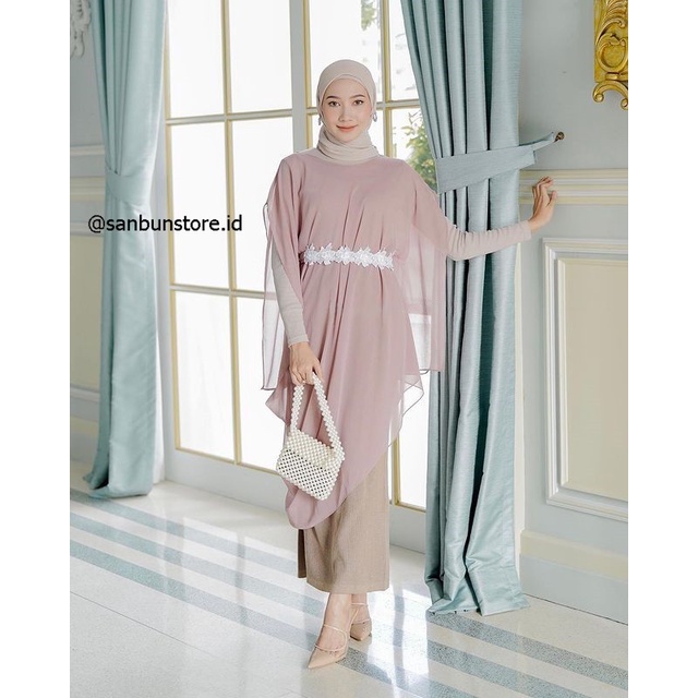 Baju Gamis Syari Wanita Terbaru Isyana Kaftan Muslim Murah - Moca