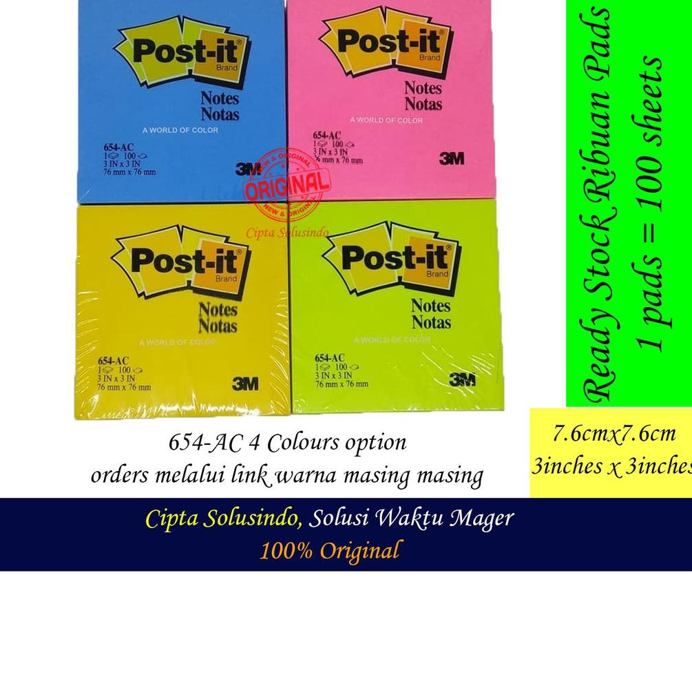 

Kirim Langsung LB6 Stiky notes - post it - ukuran 7.6 cm x 7.6 cm (3 inch x 3 inch) per warna [654-a