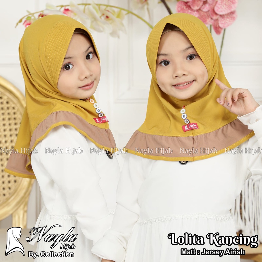 Kerudung Anak Instan Model LOLITA KANCING Jersey Airis Hijab Anak Jersey Original Nayla Hija'b