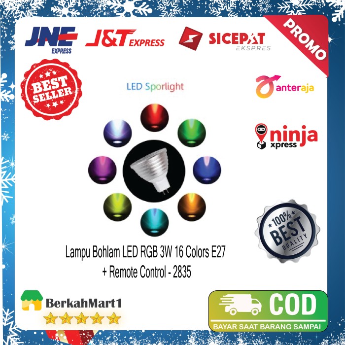 Lampu Bohlam LED RGB 3W 16 Colors with Remote Control (lampu karaoke)