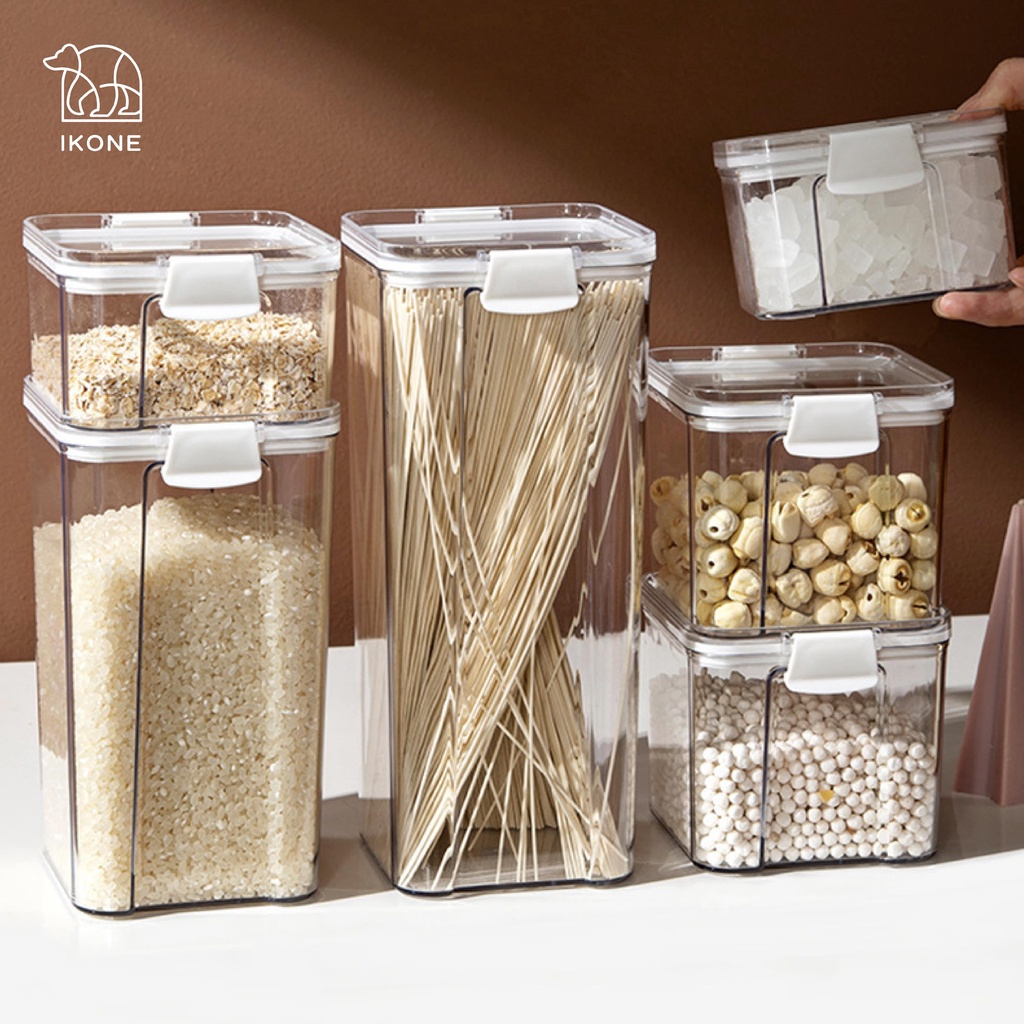 【IKONE】KUSU Kotak toples Penyimpanan Makanan Sebaguna Putih Kedap Udara Tempat Penyimpanan Cereal Toples Kotak Bening Kontainer Kulkas Lemari Dapur Makanan Food Storage Box