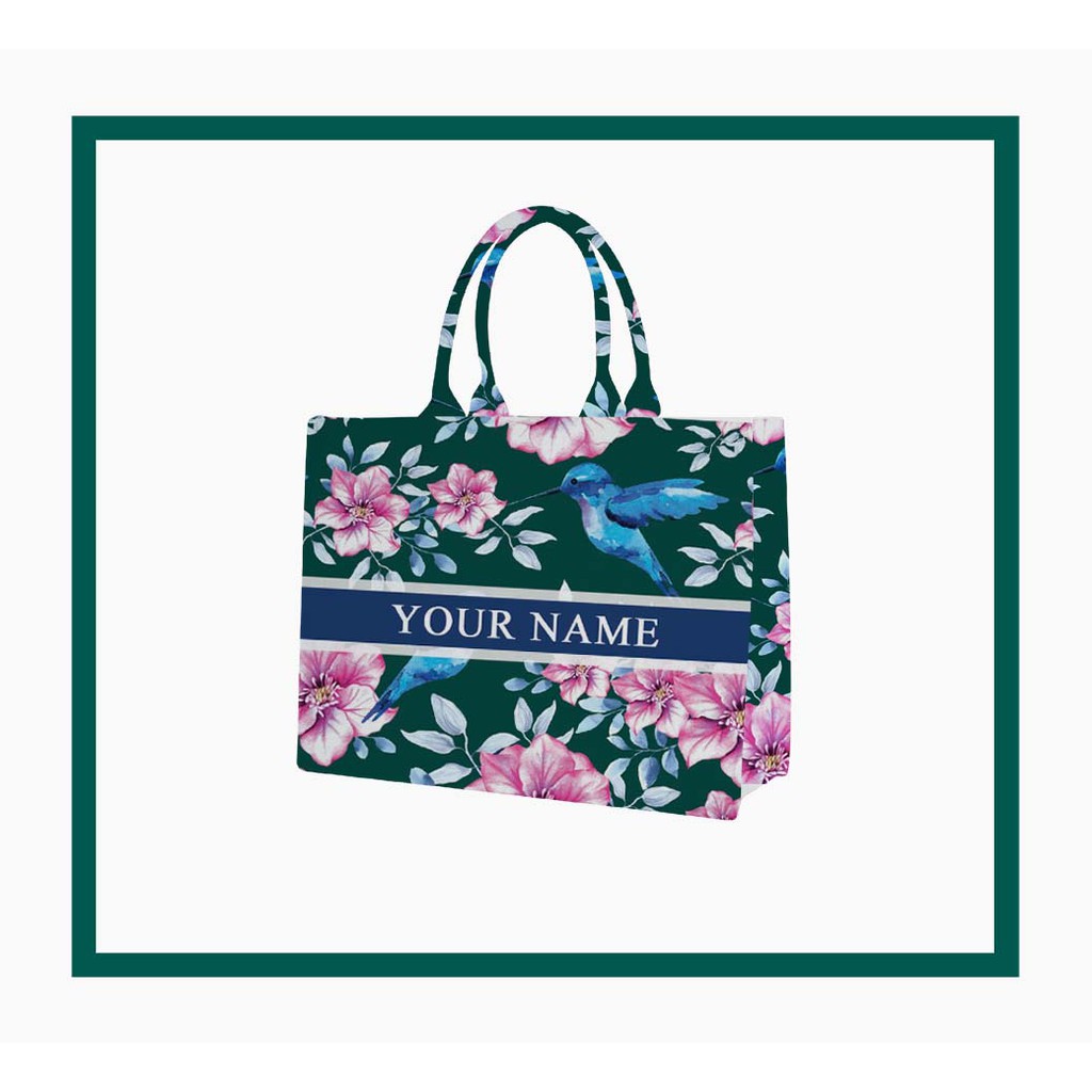 Tas Custom Print Motif Bunga Warna Hijau