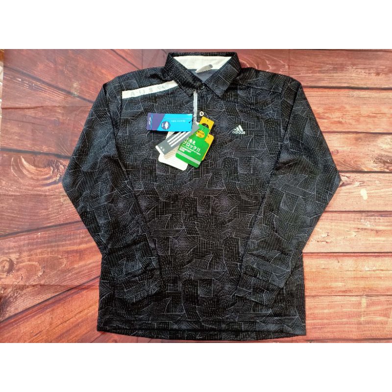 Baju Atasan Kemeja Kerah lengan Panjang Kancing Adidas Hitam Original