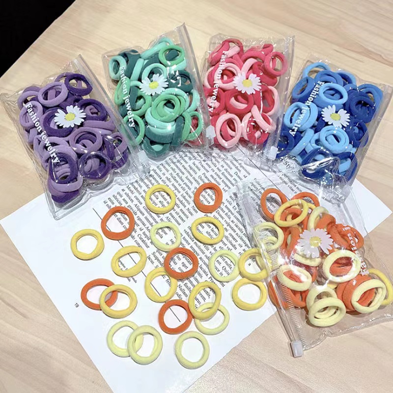 [ 50 PCS ] Ikat Rambut Wanita Elastis Free Pouch Mix Warna Korean Import