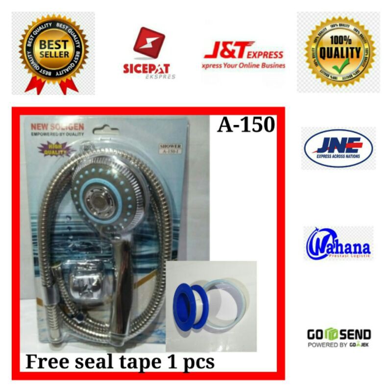 Hand Shower Mandi Soligen + seal tape tipe A-150/Shower Mandi Soligen Stainless