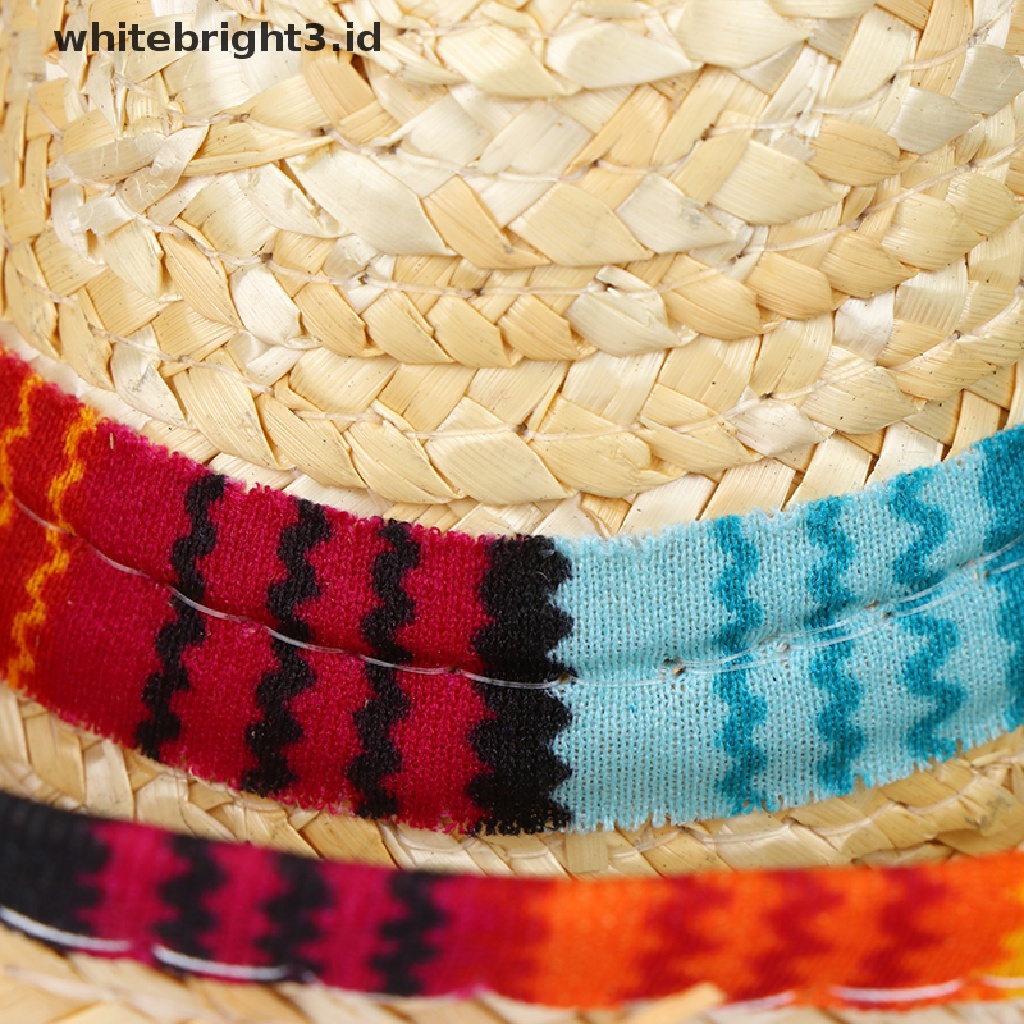 (whitebright3.id) Topi Sombrero Mini Bahan Jerami Untuk Anjing / Kucing