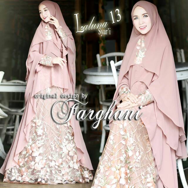Gamis Syari Cerruty Polos mix Tulle Brokat Laluna 13 Ori Branded by Farghani READY
