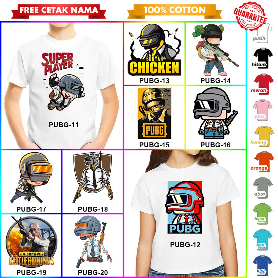 [FREE NAMA!!] Baju Kaos ANAK DAN DEWASA PUBG BANYAK MOTIF