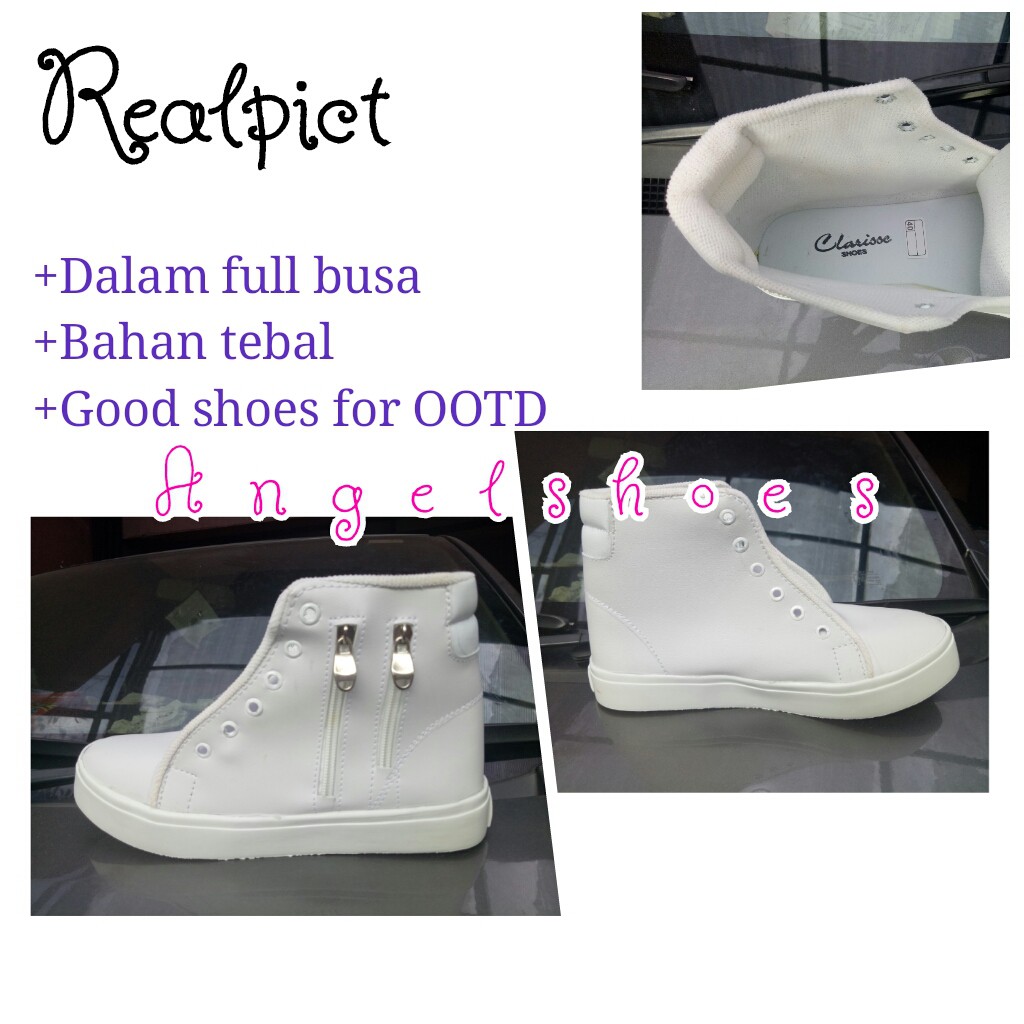 Clarisse BOOTS DOUBLE ZIPP White Sepatu Wanita Flat Boot Putih Sleting 2 Shoes Woman Casual Putih