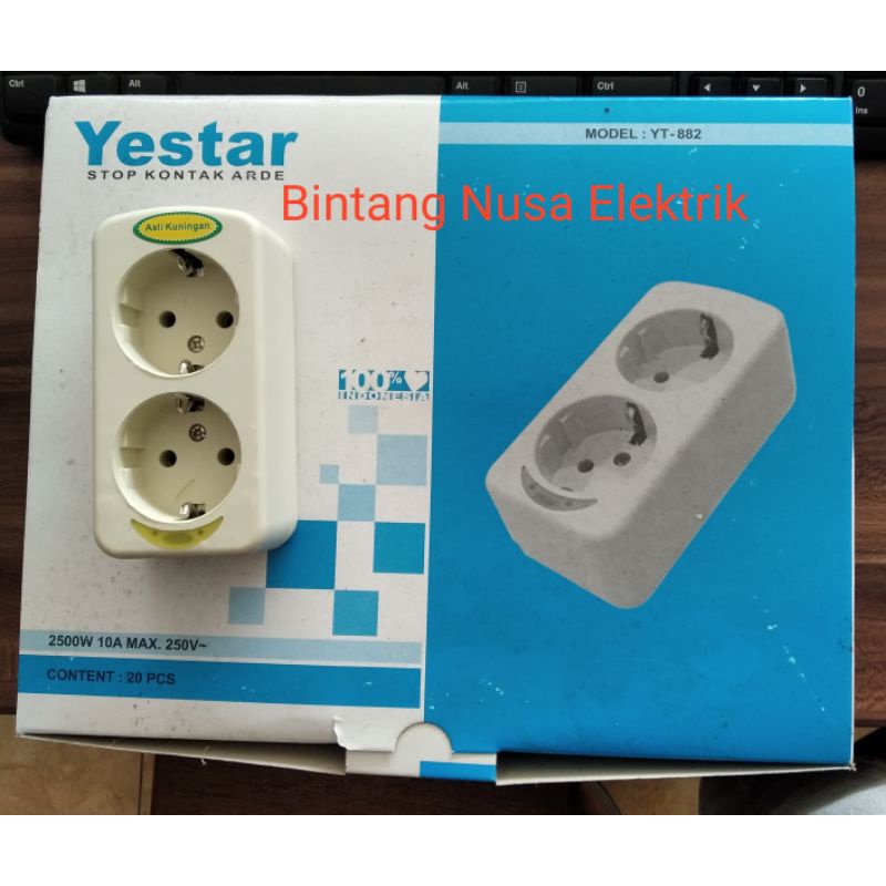 Yestar YT-882 Stop Kontak Arde 2 Lubang/Soket Arde 2 Lubang/ Terminal Listrik 2 Lubang/ Terminal Kabel 2 Lubang/ Colokan Listrik/ Colokan Kabel/ Copcopan Listrik/ Copcopan Kabel/ Stop Kontak Murah/ Terminal Kabel Murah/ Soket Arde Murah/ Multicord Arde