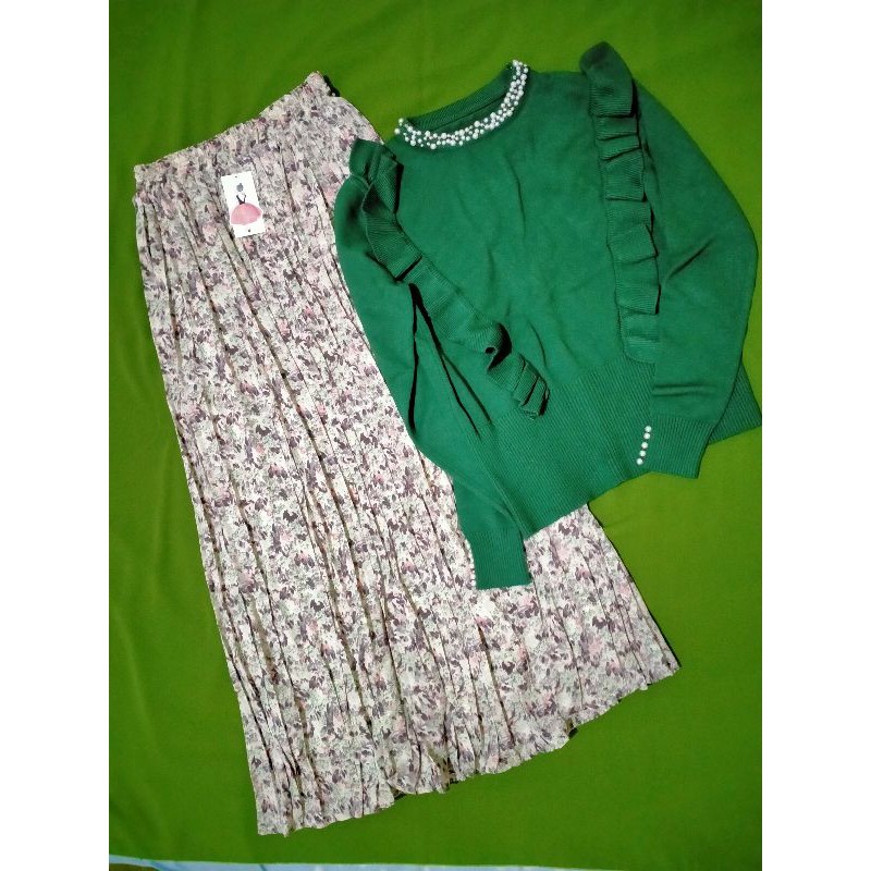 (Atasan Saja) Alln Knitwear set Rajut premium ruffle x elna skirt