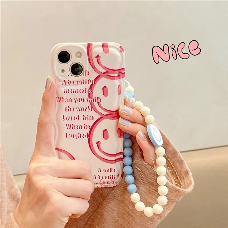 Case Desain Smiley Face Warna Pink Dengan Gelang Untuk IPhone 12 13 11 Pro Max X Xs Max Xr Jkhj