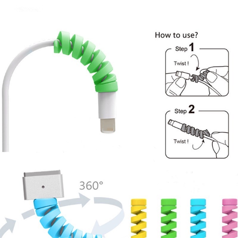 2pcs Spiral Pelindung Kabel Data / Charger / Headphone