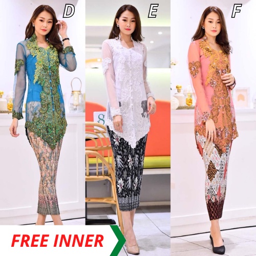 Setelan Kebaya Modern Tille Payet Set Rok Plisket Batik Putih dan Warna Lain nya