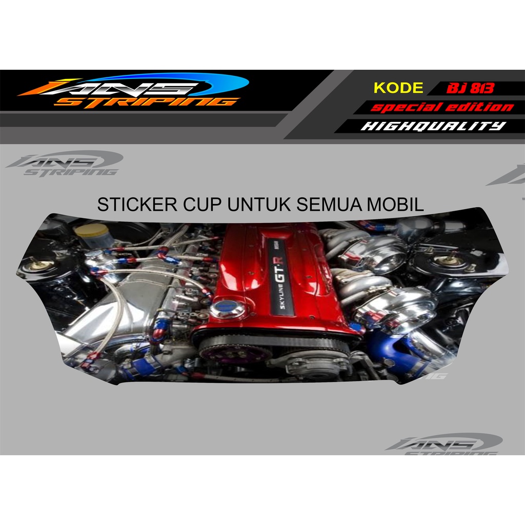 DECAL STIKER KAP CUP BRIO .STIKER MESIN MOBIL AVANZA XENIA, JAZZ, AGYA, SEDAN, YARIS / STICKER KAP MESIN MOBIL