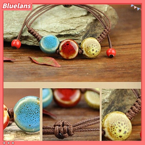 Bluelans Bohemia Unique Natural Ceramics Adjustable Braided Rope Bracelet Bangle