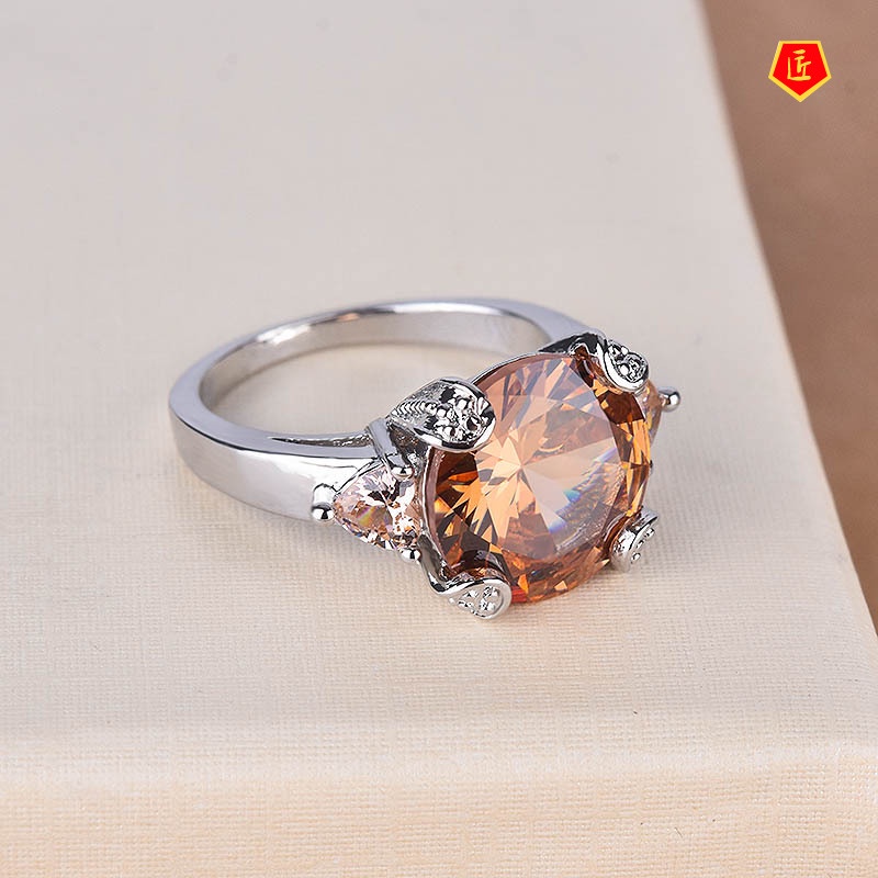 [Ready Stock]Champagne Morganite Ring Fashionable and Elegant