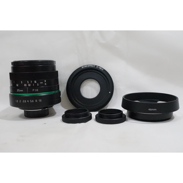 Lensa 25mm f/1.8 APS-C CCTV GREEN RING C - Mount Lens - Adapter Hood