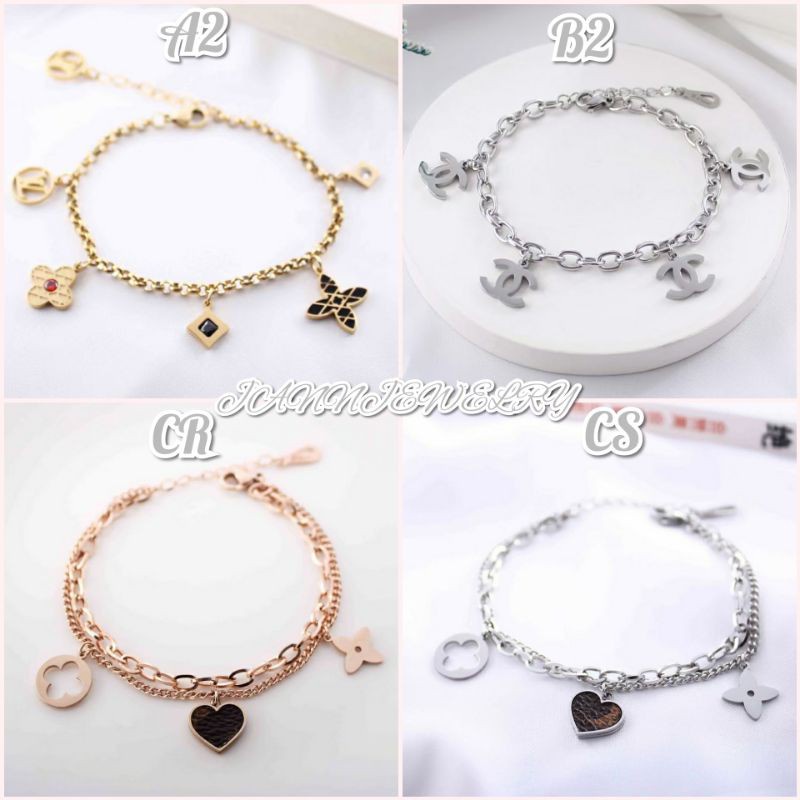 Gelang Tangan Rantai Titanium Asli Fashion Korea Simple Huruf Anti Karat & Alergi