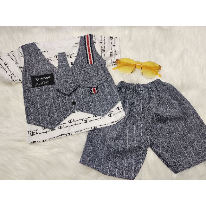 SETELAN SET BAJU ROMPI ANAK COWOK MOTIF CHMPI0N  / Stelan tuxedo rompi celana motif lucu fashion ana