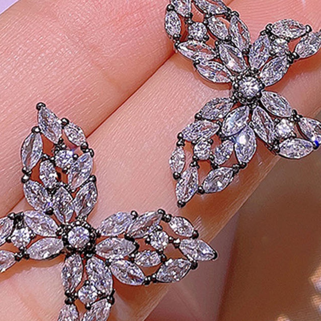 Hu Hu Hu Hu Hu Alat Bantu Pasang Kacamata♡ Kalung Anting Cincin Desain Kupu-Kupu Aksen Berlian Imitasi Untuk Wanita