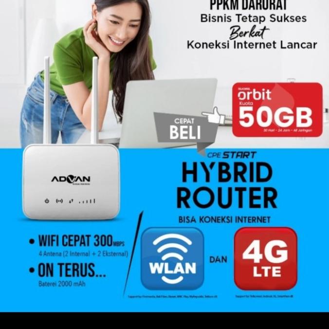 Modem Router Advan Cpe Start Wifi 4G Lte+ Free Telkomsel Orbit 50Gb
