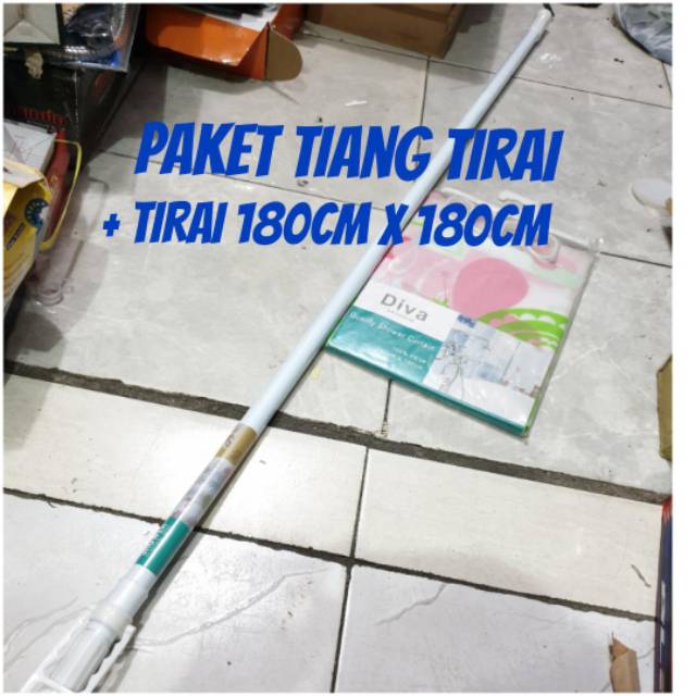 Paket tiang tirai + tirai kamar mandi PROMO