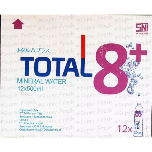 

TRADISIONALMINUMAN- TOTAL 8+ WATER 500ML X 12 BOTOL + AIR MINUM TOTAL 8+ AIR ALKALI -MINUMAN-