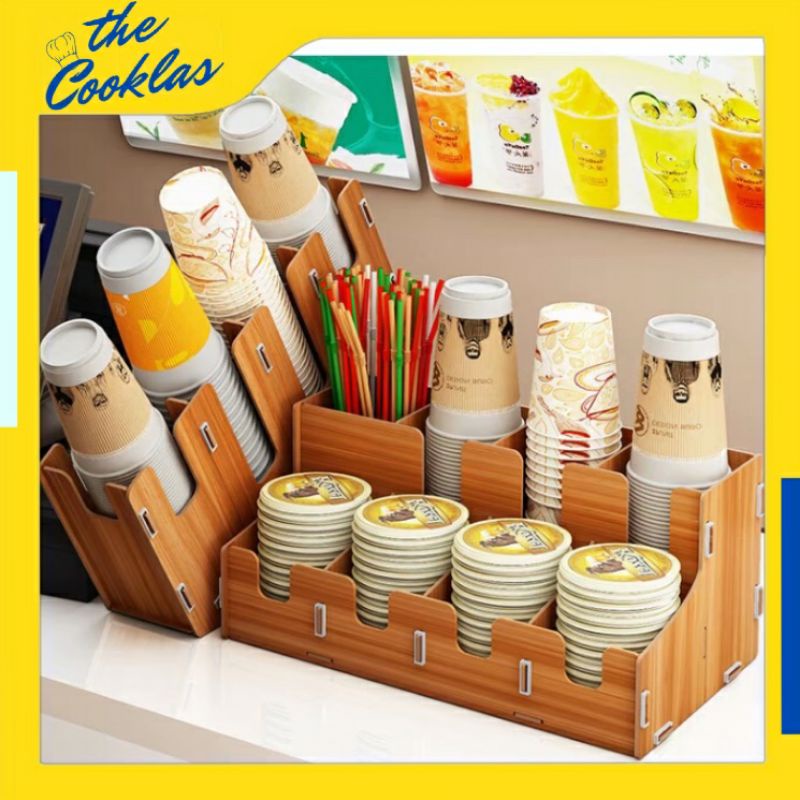 Paper Cup Holder Rack | Rak Organizer Gelas Kertas Plastik Model Kayu Bongkar Pasang