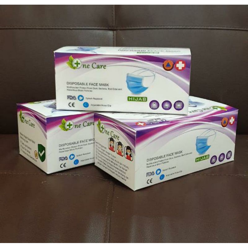 MASKER HEADLOOP/HIJAB Warna Hijau 3 ply ( 1 box isi 50 pcs)