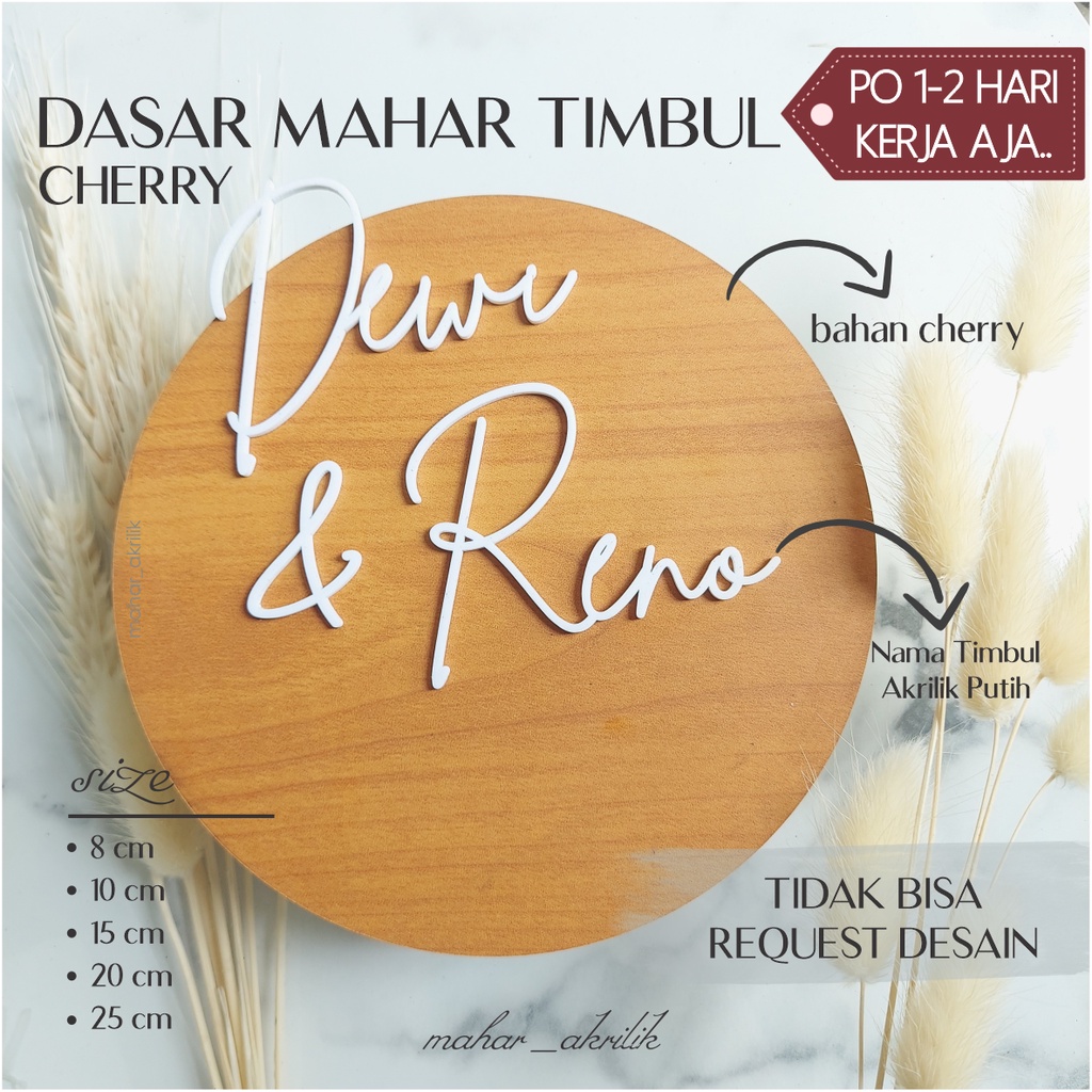Kayu Nama Hiasan Box Mahar | Scrabbook | Kayu Grafir Nama Bulatan Mahar, Tulisan timbul akrilik