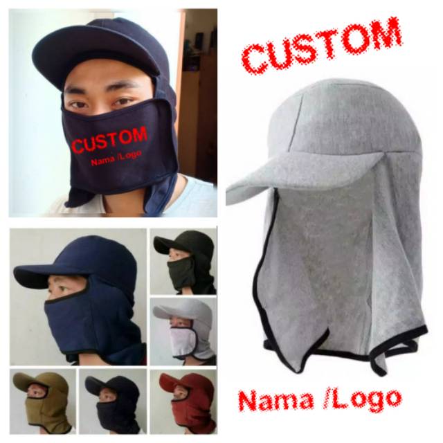 Topi jepang masker topi mancing gratis sablon nama logo