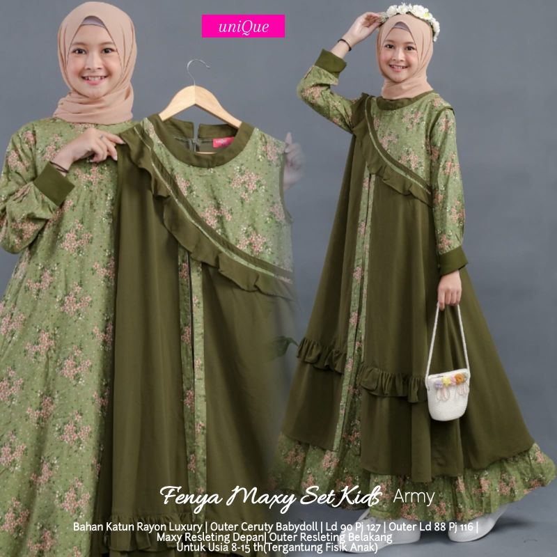 SB Fenya maxy set kids / gamis anak remaja tanggung ld90 pj127 usia 10 11 12 13 14 tahun / gamis ana