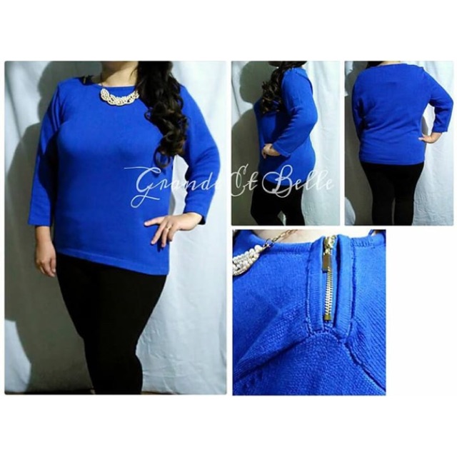 Karen scott blue zip knitt jumbo bigsize