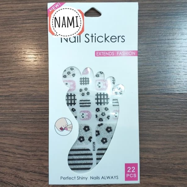 Stiker Kuku Kaki Toe Nail Sticker Glitter Motif Bunga Kartun Garis