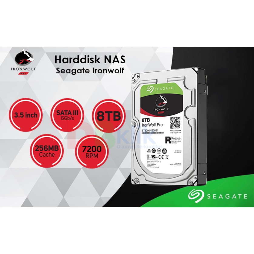 Harddisk HDD Seagate Ironwolf 8TB Sata 3,5” NAS